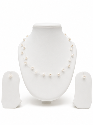 Floating pearl necklace and earring set, white, illusion multi-strand, bridal wedding jewellery 3