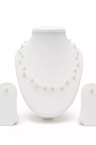 Floating pearl necklace and earring set, white, illusion multi-strand, bridal wedding jewellery