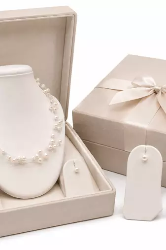 Floating freshwater pearl necklace set, white, multi-strand with earrings, elegant bridal jewellery