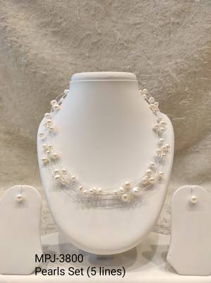 Floating freshwater pearl necklace set, white, multi-strand with earrings, elegant bridal jewellery 4