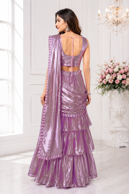 Elegant Shimmer 3-Step Ruffle Lehenga Saree with Embroidered Stitched Blouse & Designer Attach Pallu 3