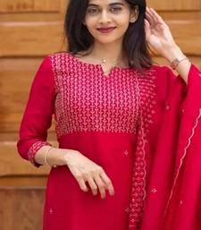 Rani embroidered  vertical cotton with kurti dupatta pant  set