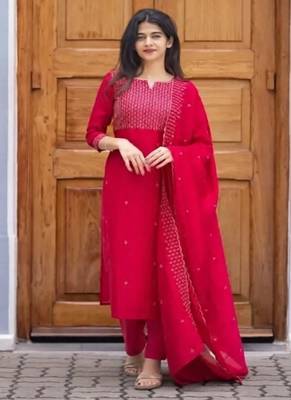 Rani embroidered  vertical cotton with kurti dupatta pant  set 3