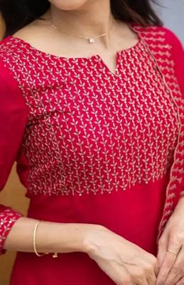Rani embroidered  vertical cotton with kurti dupatta pant  set 5