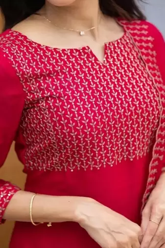 Rani embroidered  vertical cotton with kurti dupatta pant  set