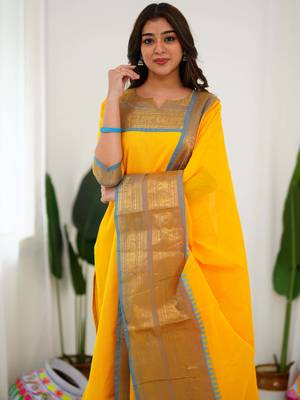 Yellow jaquard  kanchi cotton kurti dupatta set 3