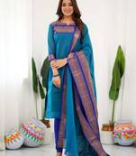 Firozi jaquard  kanchi cotton kurti dupatta set