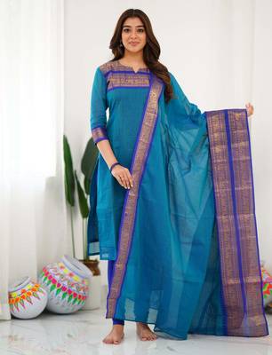 Firozi jaquard  kanchi cotton kurti dupatta set 2
