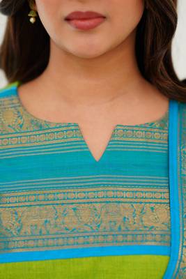 Light green jaquard  kanchi cotton kurti dupatta set 4