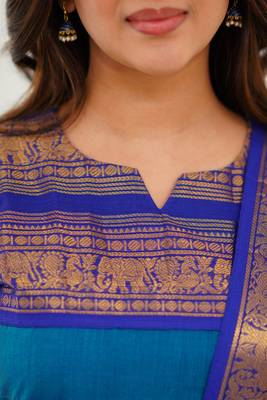 Firozi jaquard  kanchi cotton kurti dupatta set 4