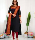 Black jaquard  kanchi cotton kurti dupatta set