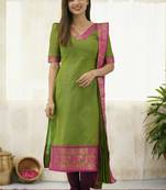 Parrot green jaquard  kanchi cotton kurti dupatta set