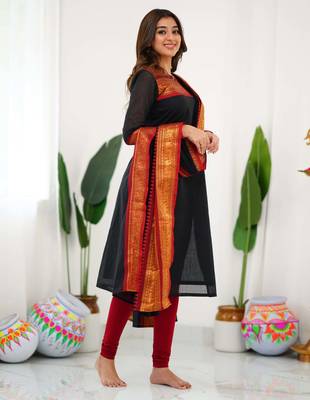 Black jaquard  kanchi cotton kurti dupatta set 2