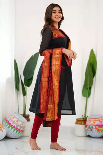 Black jaquard  kanchi cotton kurti dupatta set