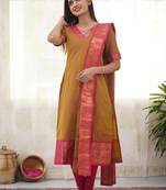 Mustard jaquard  kanchi cotton kurti dupatta set