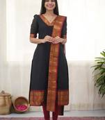 Black jaquard  kanchi cotton kurti dupatta set