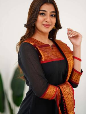 Black jaquard  kanchi cotton kurti dupatta set 3