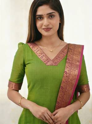 Parrot green jaquard  kanchi cotton kurti dupatta set 4