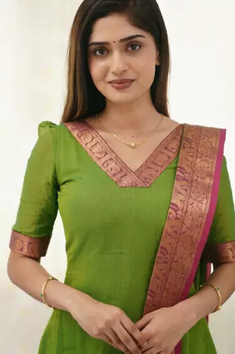 Parrot green jaquard  kanchi cotton kurti dupatta set