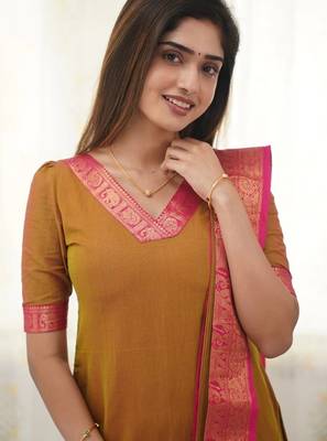 Mustard jaquard  kanchi cotton kurti dupatta set 4