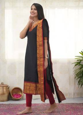 Black jaquard  kanchi cotton kurti dupatta set 3