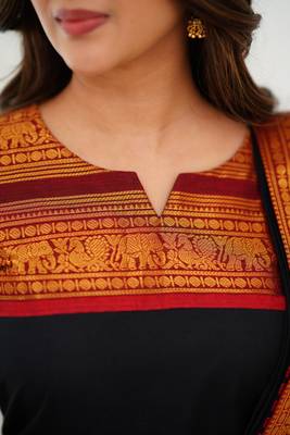 Black jaquard  kanchi cotton kurti dupatta set 5