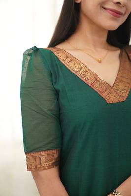 Green jaquard  kanchi cotton kurti dupatta set 5