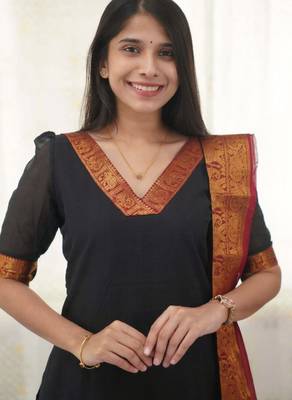 Black jaquard  kanchi cotton kurti dupatta set 4