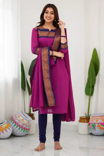 Pink jaquard  kanchi cotton kurti dupatta set