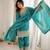 Teal blue sequence dori zari embroidered nc vichitra silk kurta farshi shalwar set with dupatta