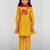 Girls mustard mul chanderi kurta set with pink dupatta | resham & applique embroidery | festive 3-piece