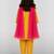 Girls mustard mul chanderi kurta set with pink dupatta | resham & applique embroidery | festive 3-piece