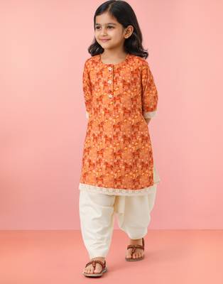 cotton animal print kurta with salwar set | three quarter sleeves | pakistani style | festive casual 1