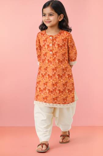 cotton animal print kurta with salwar set | three quarter sleeves | pakistani style | festive casual