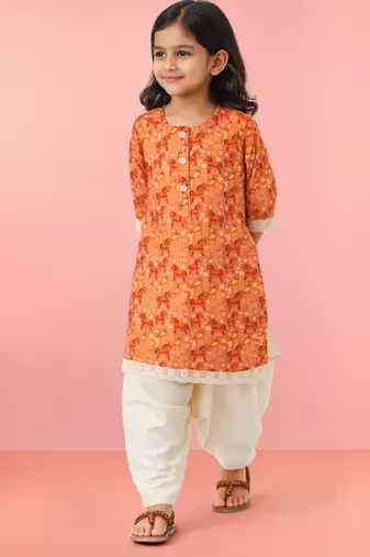 cotton animal print kurta with salwar set | three quarter sleeves | pakistani style | festive casual