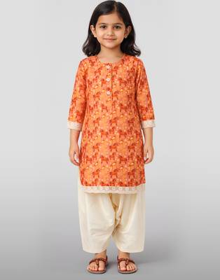 cotton animal print kurta with salwar set | three quarter sleeves | pakistani style | festive casual 3