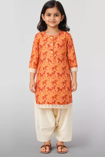 cotton animal print kurta with salwar set | three quarter sleeves | pakistani style | festive casual