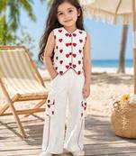 Girls red cotton thread embroidered clothing set with cargo pant