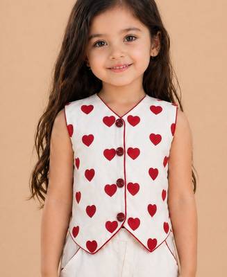Girls red cotton thread embroidered clothing set with cargo pant 2
