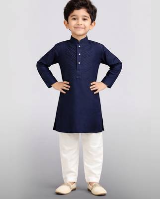 Boys navy blue volvo cotton solid kurta pyjama set 1