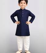 Boys navy blue volvo cotton solid kurta pyjama set