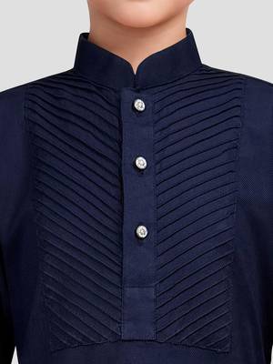 Boys navy blue volvo cotton solid kurta pyjama set 2