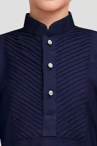 Boys navy blue volvo cotton solid kurta pyjama set