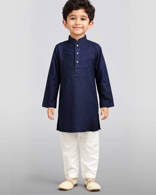 Boys navy blue volvo cotton solid kurta pyjama set 3
