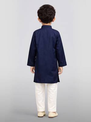 Boys navy blue volvo cotton solid kurta pyjama set 4