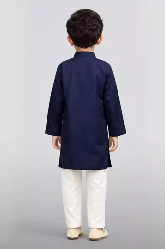 Boys navy blue volvo cotton solid kurta pyjama set