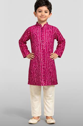 Boys falsa pure cotton bandhani digital print kurta pyjama set