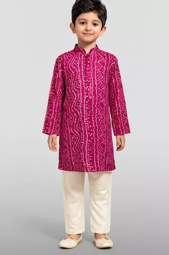 Boys falsa pure cotton bandhani digital print kurta pyjama set