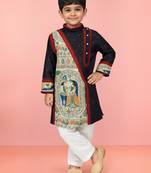 Boys black cotton embroidered kurta pyjama set