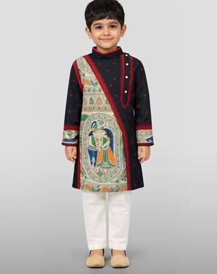 Boys black cotton embroidered kurta pyjama set 3
